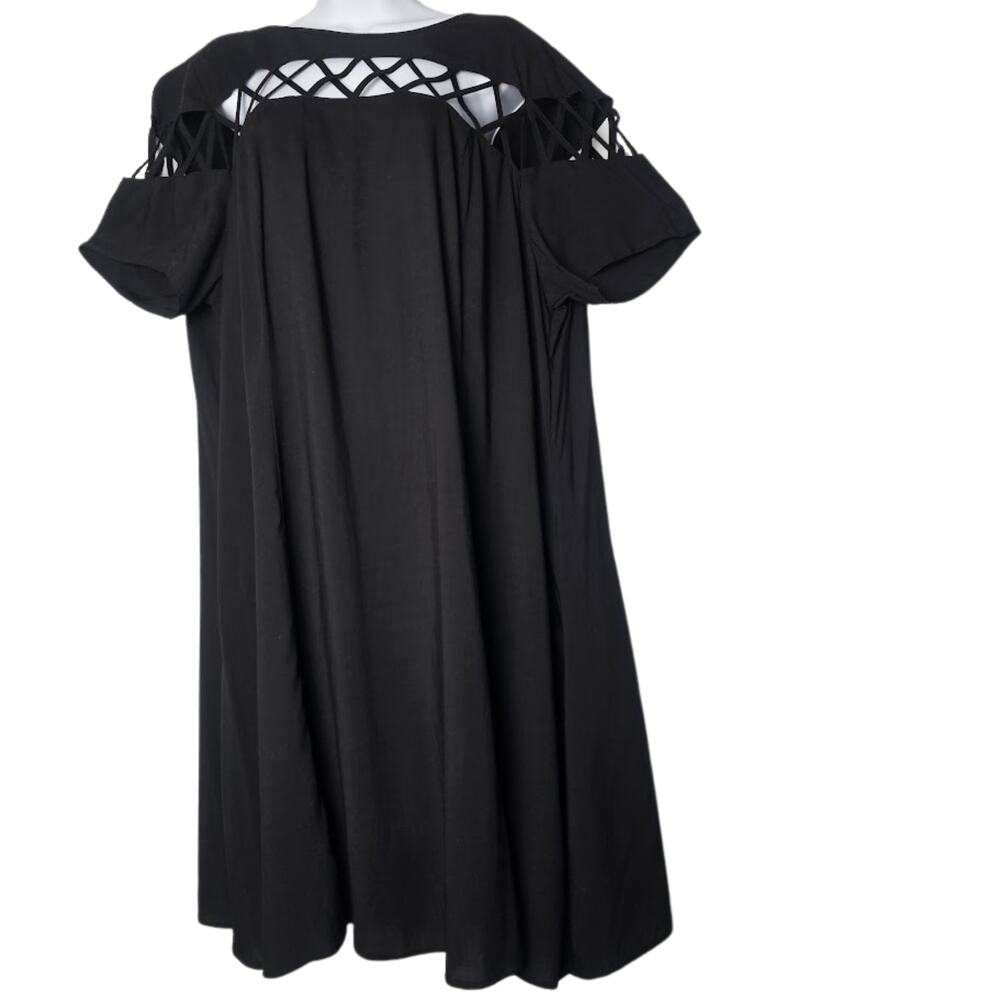 Torrid Black Lattice Shoulder Short Sleeve Midi Dress 2X Rayon LBD Holiday Party